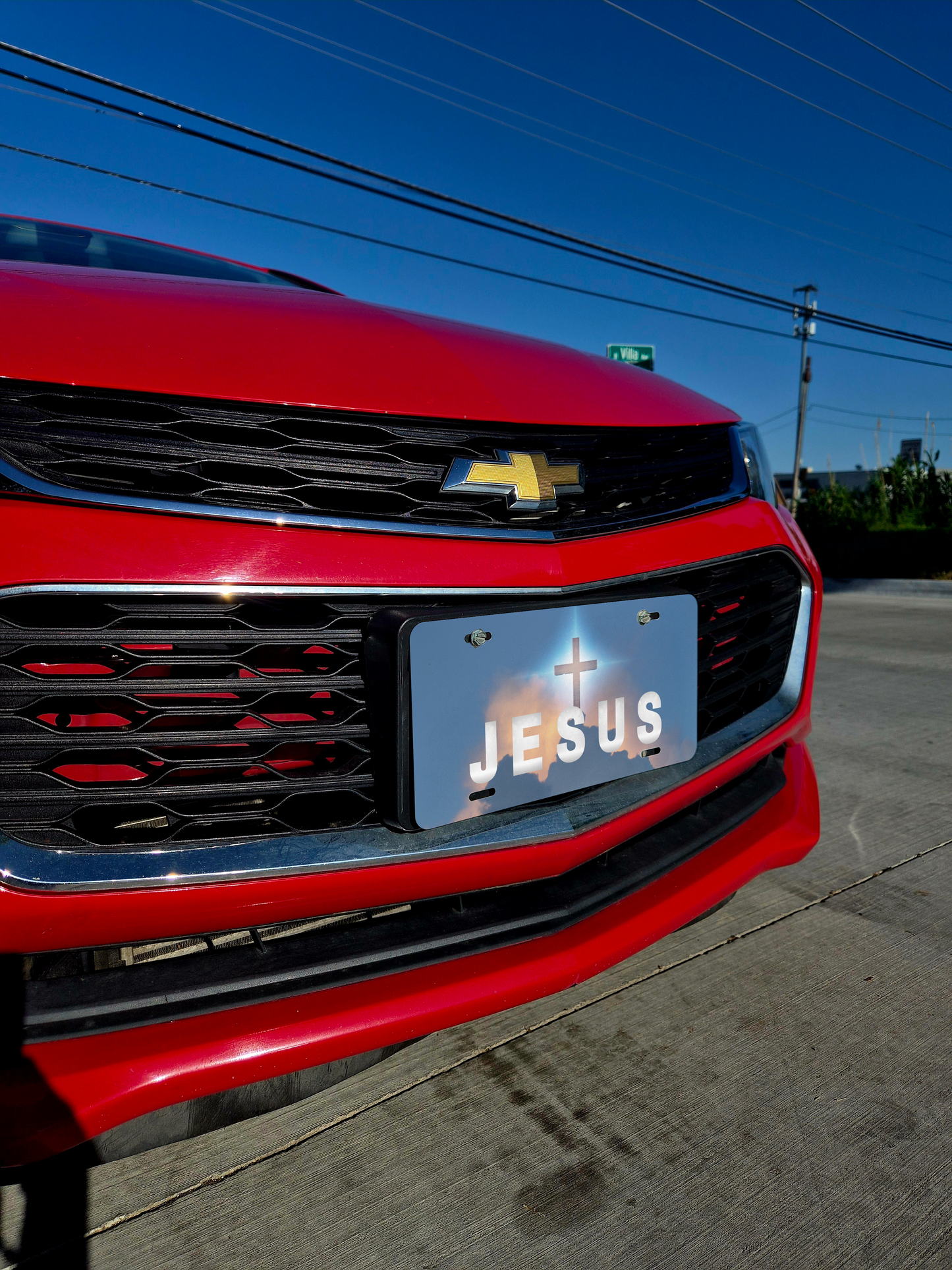 Jesus License Plate with Cross Sky Background