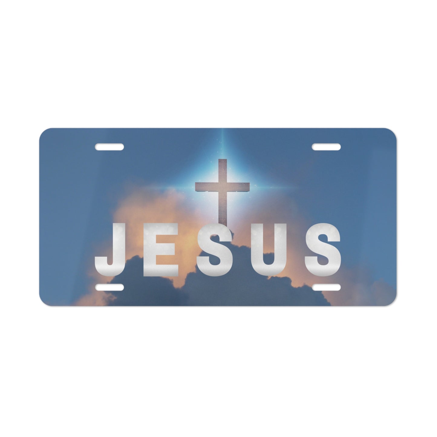 Jesus License Plate with Cross Sky Background